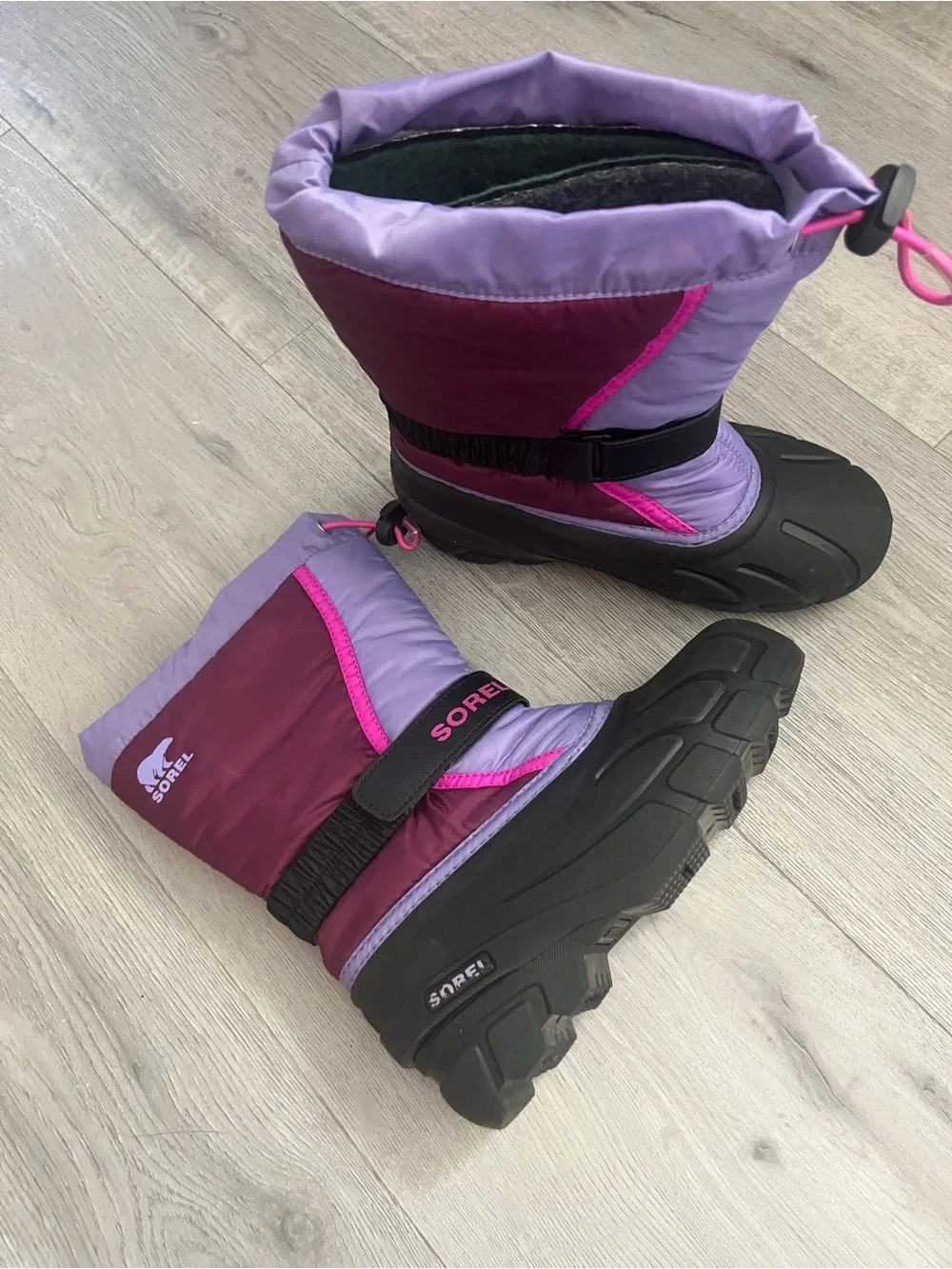 Sorel Kids Purple and Maroon Snow Boots with Black Soles